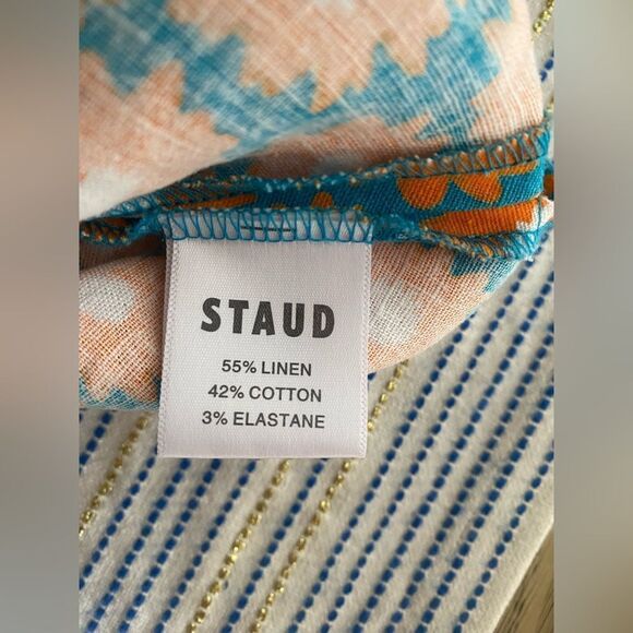 STAUD Atlas Top Sleeveless Orange Blue Daisy Linen Cotton Blend Shirt Sz 0 NWT - Picture 11 of 17